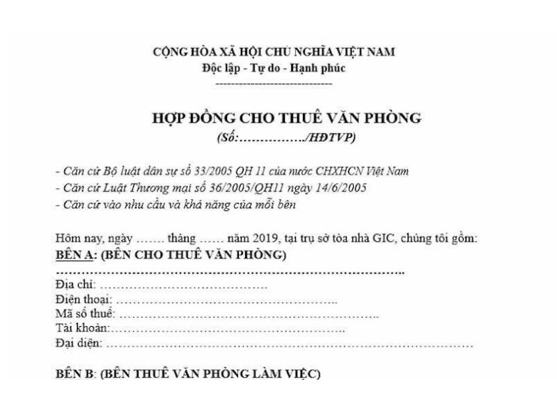 Mẫu hợp đồng thuê nhà làm văn phòng
